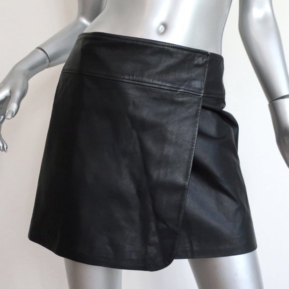 Theory Dresses & Skirts - Theory Katen Leather Mini Wrap Skirt Black Size 2